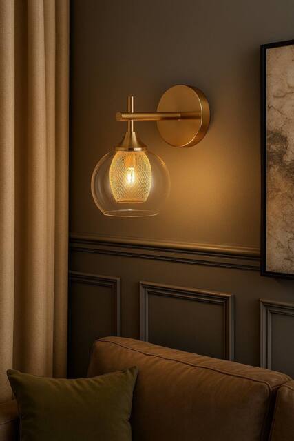 Living and Home G9 Glass Lampshade Wall Light in Gold - image 1
