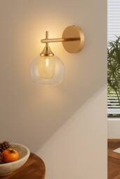 Living and Home G9 Glass Lampshade Wall Light in Gold - thumbnail 2