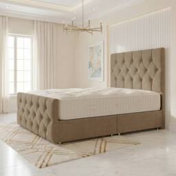 "Somnior Ziggy Linen Divan Bed Mattress No Draw 54"" Headboard & 22"" Footboard in Brown - Size: Small Double" - thumbnail 1