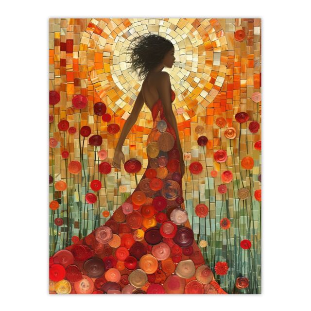 "Artery8 Woman With Dress Of Roses Sunset Mosaic Collage Wall Art Print in Orange - Size: W24"" x H32""" - image 1
