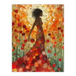 "Artery8 Woman With Dress Of Roses Sunset Mosaic Collage Wall Art Print in Orange - Size: W24"" x H32""" - thumbnail 1