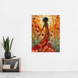 "Artery8 Woman With Dress Of Roses Sunset Mosaic Collage Wall Art Print in Orange - Size: W24"" x H32""" - thumbnail 4