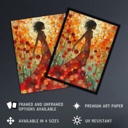 "Artery8 Woman With Dress Of Roses Sunset Mosaic Collage Wall Art Print in Orange - Size: W24"" x H32""" - thumbnail 2