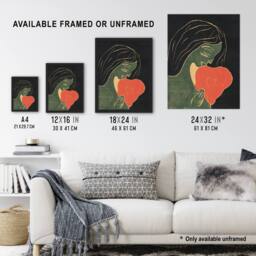 "Artery8 The Heart Hjertet Painting Munch Vintage Framed Wall Art Print in Black - Size: W12"" x H16""" - thumbnail 3