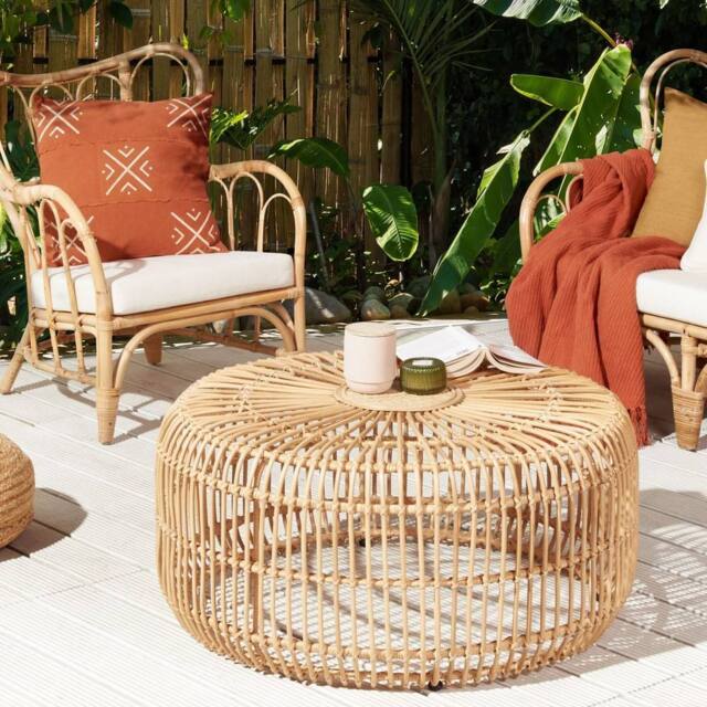 Wyld and Coco Rattan Round Coffee Table 85cm Handmade Beige - image 1