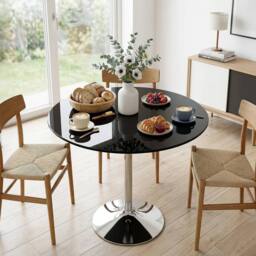 Havendro Round Bar Table, Dining Table with Tempered Glass in Black - thumbnail 6
