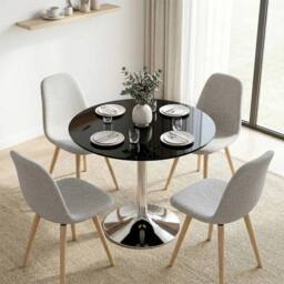 Havendro Round Bar Table, Dining Table with Tempered Glass in Black - thumbnail 4