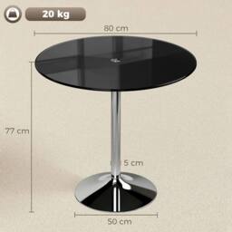 Havendro Round Bar Table, Dining Table with Tempered Glass in Black - thumbnail 2