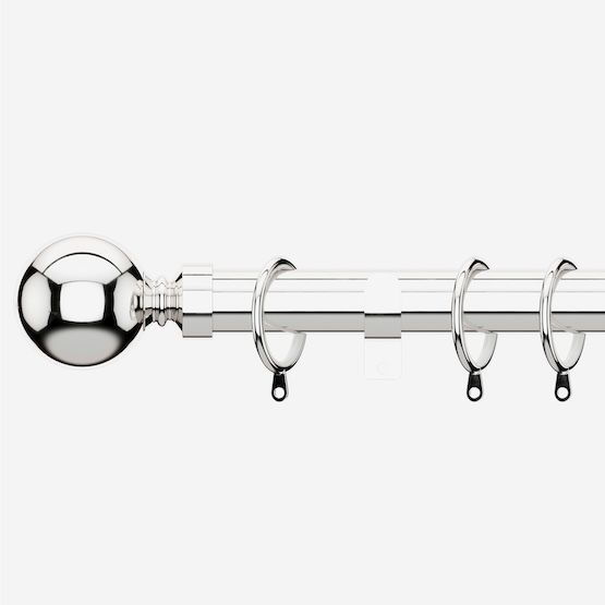 New Edge Blinds Polished Chrome 28mm Ball Fixed Length Metal Curtain Pole in Metallic Silver - Size: 95 cm - image 1