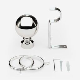 New Edge Blinds Polished Chrome 28mm Ball Fixed Length Metal Curtain Pole in Metallic Silver - Size: 95 cm - thumbnail 3