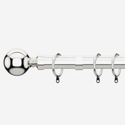 New Edge Blinds Polished Chrome 28mm Ball Fixed Length Metal Curtain Pole in Metallic Silver - Size: 95 cm