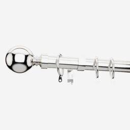 New Edge Blinds Polished Chrome 28mm Ball Fixed Length Metal Curtain Pole in Metallic Silver - Size: 95 cm - thumbnail 2