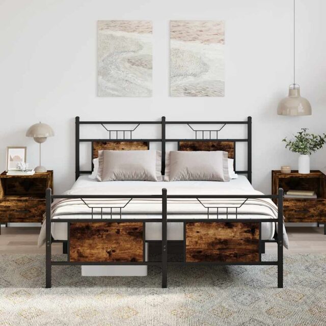 Berkfield Home Bed Frame without Mattress Smoked Oak 140x200 cm Engineered Wood in Brown - image 1