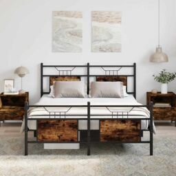 Berkfield Home Bed Frame without Mattress Smoked Oak 140x200 cm Engineered Wood in Brown - thumbnail 1