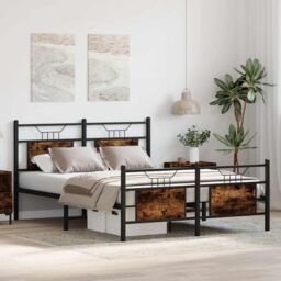 Berkfield Home Bed Frame without Mattress Smoked Oak 140x200 cm Engineered Wood in Brown - thumbnail 4