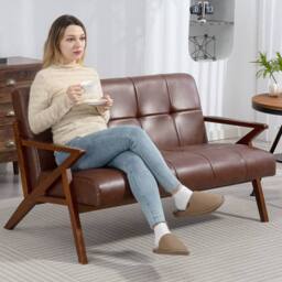 Wyld Haus Kara Brown Faux Leather Tufted 2 Seater Compact Loveseat - thumbnail 3