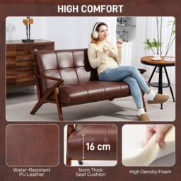 Wyld Haus Kara Brown Faux Leather Tufted 2 Seater Compact Loveseat - thumbnail 5