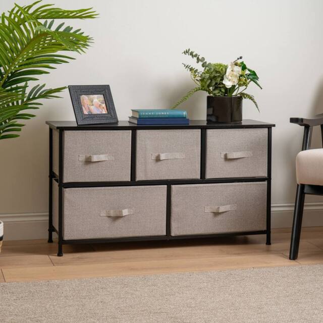 Scottish Everlastings Ltd 5 Drawer Black Cabinet with Beige Fabric Drawers - image 1
