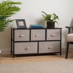 Scottish Everlastings Ltd 5 Drawer Black Cabinet with Beige Fabric Drawers