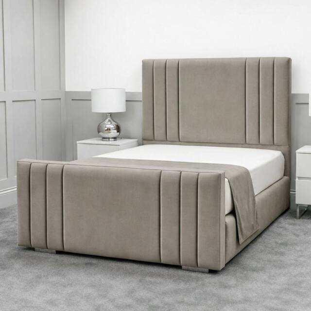 Living Comfort Bedz Canberra Plush Velvet Upholstered Bed Slatted Base - 48Inch Headboard in Light Grey - Size: Double - image 1