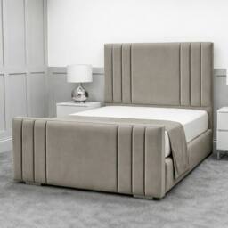 Living Comfort Bedz Canberra Plush Velvet Upholstered Bed Slatted Base - 48Inch Headboard in Light Grey - Size: Double