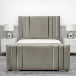 Living Comfort Bedz Canberra Plush Velvet Upholstered Bed Slatted Base - 48Inch Headboard in Light Grey - Size: Double - thumbnail 2