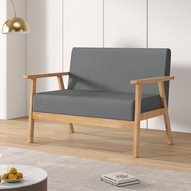 MCC Direct 2 seater Linen Fabric Wooden With Comfortable Padded Seat in Grey - image 1