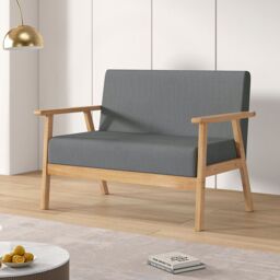 MCC Direct 2 seater Linen Fabric Wooden With Comfortable Padded Seat in Grey