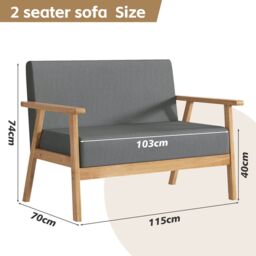 MCC Direct 2 seater Linen Fabric Wooden With Comfortable Padded Seat in Grey - thumbnail 6