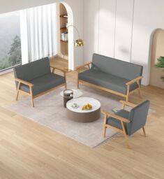 MCC Direct 2 seater Linen Fabric Wooden With Comfortable Padded Seat in Grey - thumbnail 2