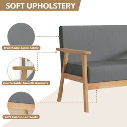 MCC Direct 2 seater Linen Fabric Wooden With Comfortable Padded Seat in Grey - thumbnail 3