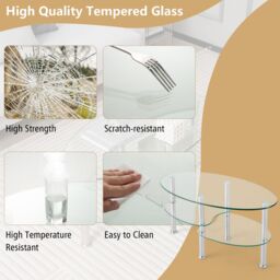 Costway 3-Tire Modern Oval Tea Table Smooth Glass Coffee Table Sofa End Side Table in Clear - thumbnail 3