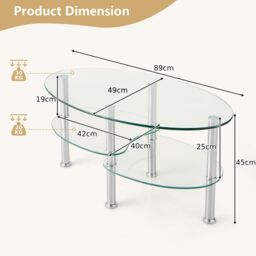 Costway 3-Tire Modern Oval Tea Table Smooth Glass Coffee Table Sofa End Side Table in Clear - thumbnail 6