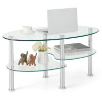 Costway 3-Tire Modern Oval Tea Table Smooth Glass Coffee Table Sofa End Side Table in Clear - thumbnail 1