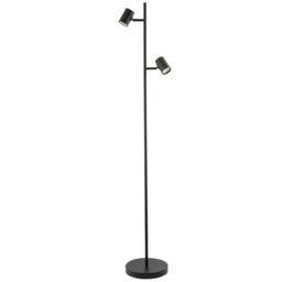 Happy Homewares LED Double Spot Black Metal Floor Lamp with Foot Switch & Adjustable Heads - thumbnail 2