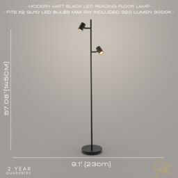 Happy Homewares LED Double Spot Black Metal Floor Lamp with Foot Switch & Adjustable Heads - thumbnail 6