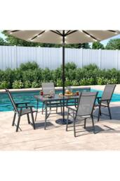 Living and Home Aamorah 4 Seater Garden Dining Set With Umbrella in Black - thumbnail 1