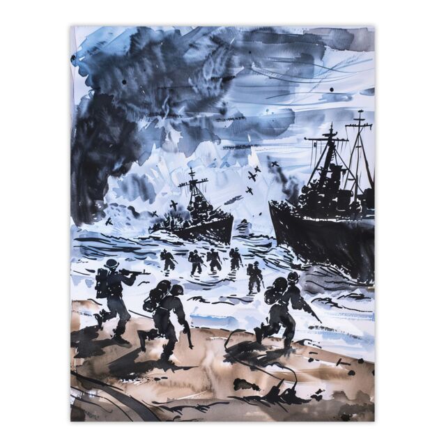 "Artery8 D Day Normandy Landing 1944 WWII Watercolour Wall Art Print in Dark Grey - Size: W18"" x H24""" - image 1