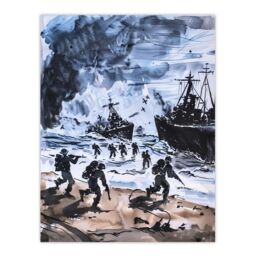 "Artery8 D Day Normandy Landing 1944 WWII Watercolour Wall Art Print in Dark Grey - Size: W18"" x H24""" - thumbnail 1