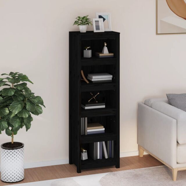 Berkfield Home Book Cabinet Black 50x35x154 cm Solid Wood Pine - Size: 50 x 35 x 154 cm - image 1