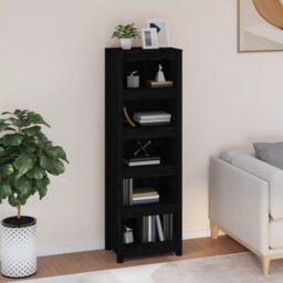Berkfield Home Book Cabinet Black 50x35x154 cm Solid Wood Pine - Size: 50 x 35 x 154 cm - thumbnail 1