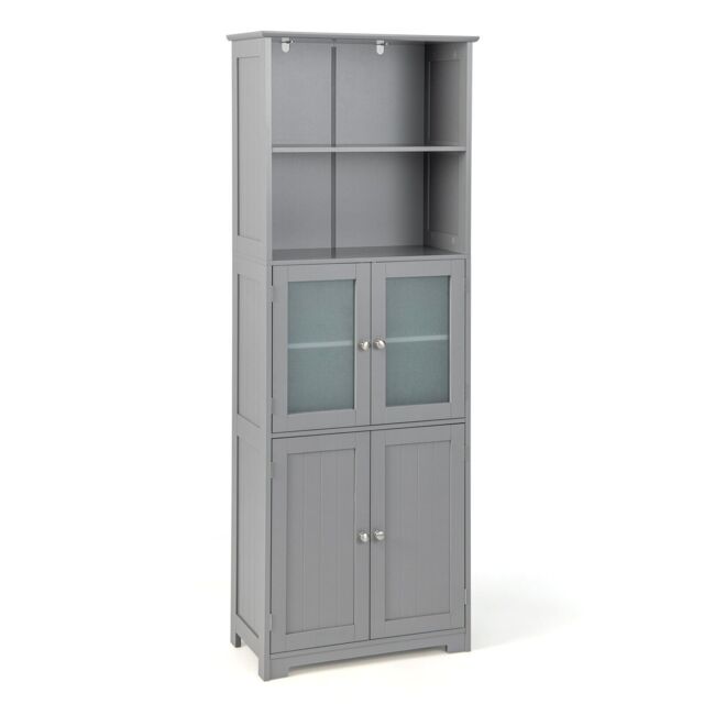 Gymax 163cm Tall Bathroom Cabinet Kitchen Cupboard With Adjustable Shelves in Grey - image 1