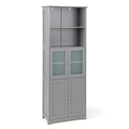 Gymax 163cm Tall Bathroom Cabinet Kitchen Cupboard With Adjustable Shelves in Grey