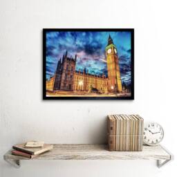 "Artery8 Landmark Westminster Palace Big Ben Time Lapse London UK Framed Art in Blue - Size: W12"" x H16""" - thumbnail 2