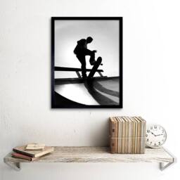 "Artery8 Photography Sport Skateboarding Skater Silhouette Framed Art Print in Grey - Size: W12"" x H16""" - thumbnail 2