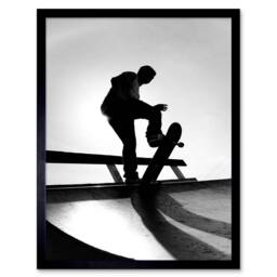 "Artery8 Photography Sport Skateboarding Skater Silhouette Framed Art Print in Grey - Size: W12"" x H16""" - thumbnail 1