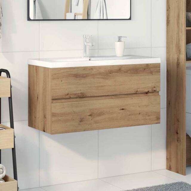 Berkfield Home Sink Cabinet with Built-in Basin & Faucet Artisan Oak in Brown - image 1