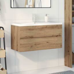 Berkfield Home Sink Cabinet with Built-in Basin & Faucet Artisan Oak in Brown - thumbnail 1