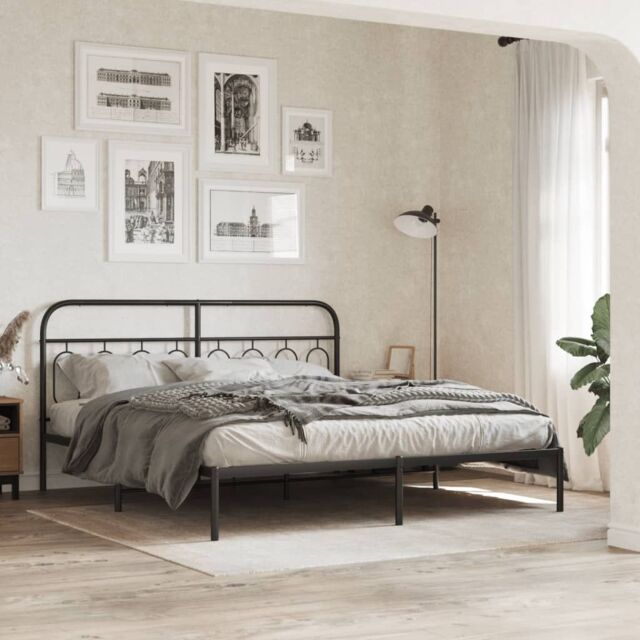 Berkfield Home Metal Bed Frame without Mattress with Headboard Black 193x203cm - Size: 193x203 cm - image 1