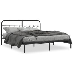Berkfield Home Metal Bed Frame without Mattress with Headboard Black 193x203cm - Size: 193x203 cm - thumbnail 2